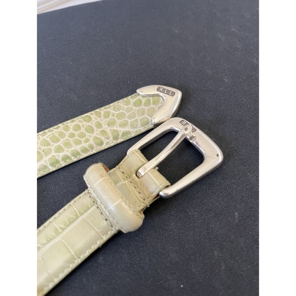 RALPH LAUREN‎ Faux Alligator Belt w/ Silver Buckle Sage Green Sz M - Picture 3 of 5